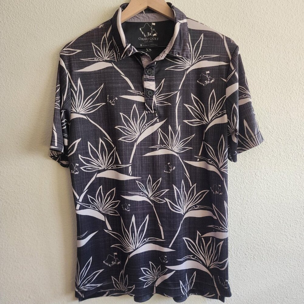 Oahu Polo Shirt Mens XS Floral Bird Paradise UV Block Performance Golf Tropical